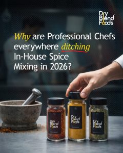 Why Professional Chefs Are Ditching In-House Spice Mixing with dry blend food jars and chef selecting spices